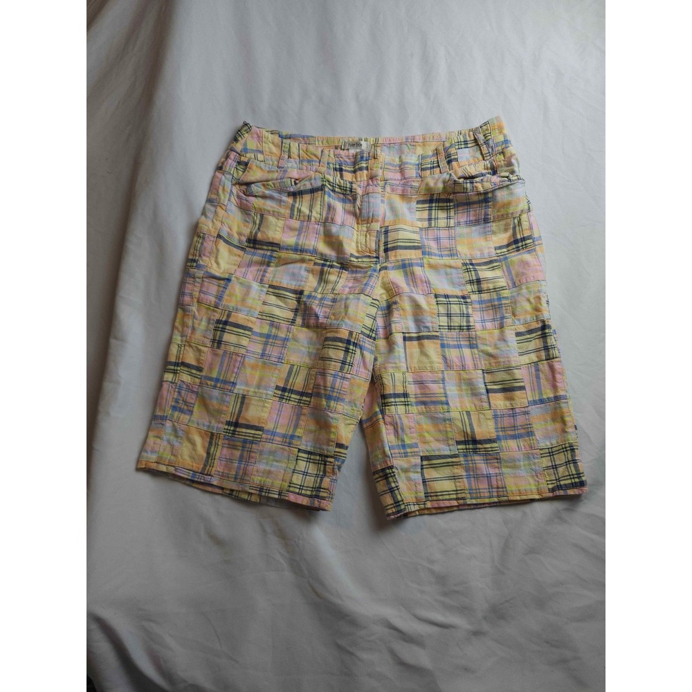Tyler Boe Pastel Plaid Women’s Bermuda Shorts - Yellow, Pink, Blue